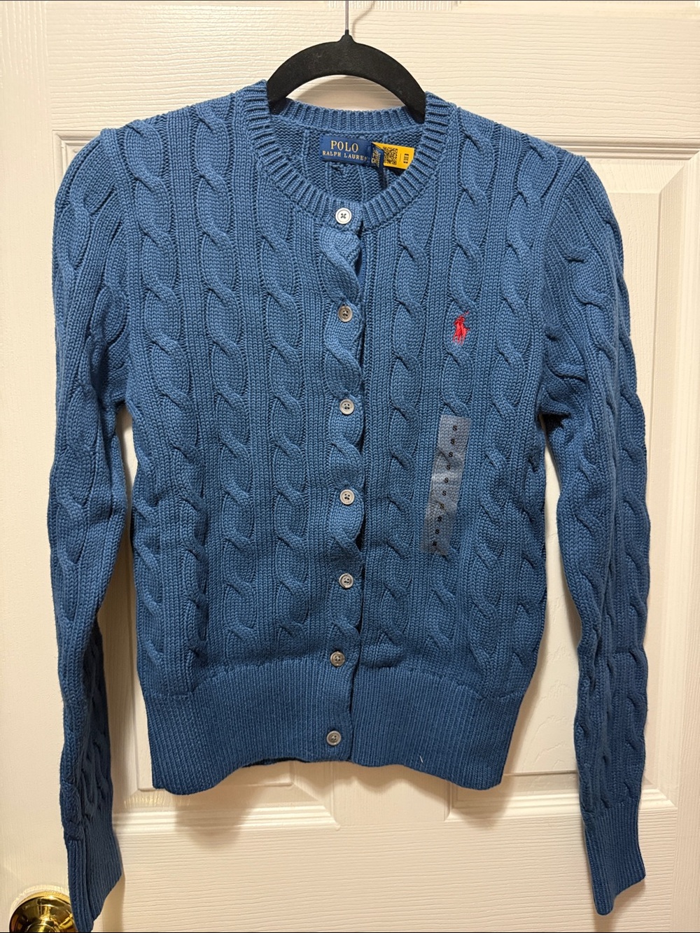 Polo by Ralph Lauren Blue Cable-Knit Button Cardigan with Red Pony